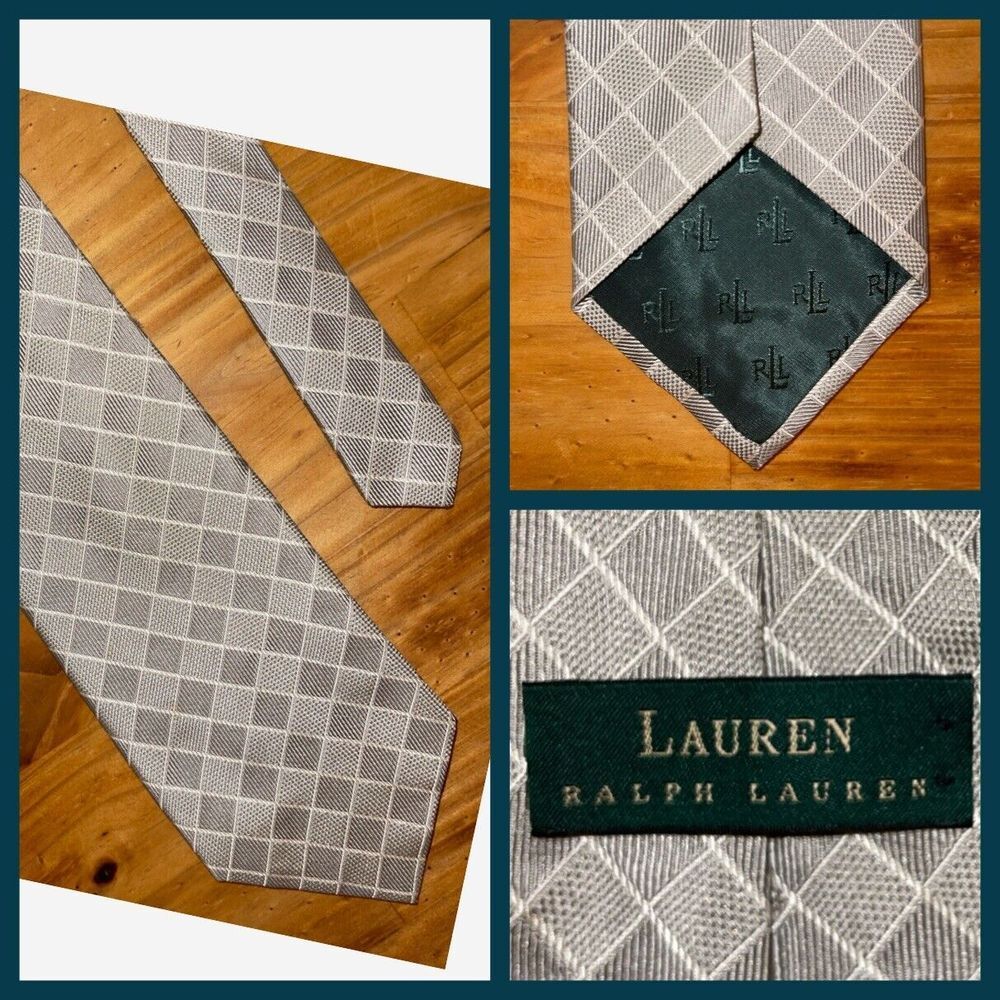 Lauren Ralph Lauren Neck Tie Gray Silk Checkered